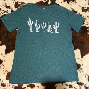 Green T-Shirt with Cactus Print